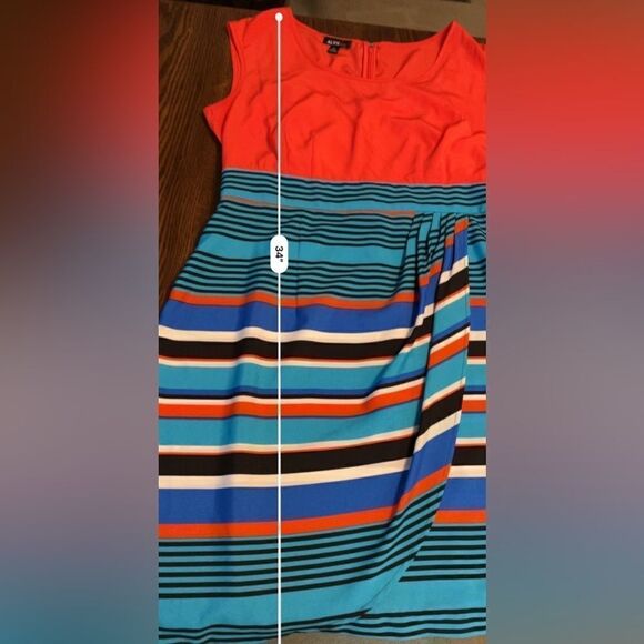 Alyx Faux Wrap Dress striped women’s size 14 EUC orange blue white - Picture 15 of 15